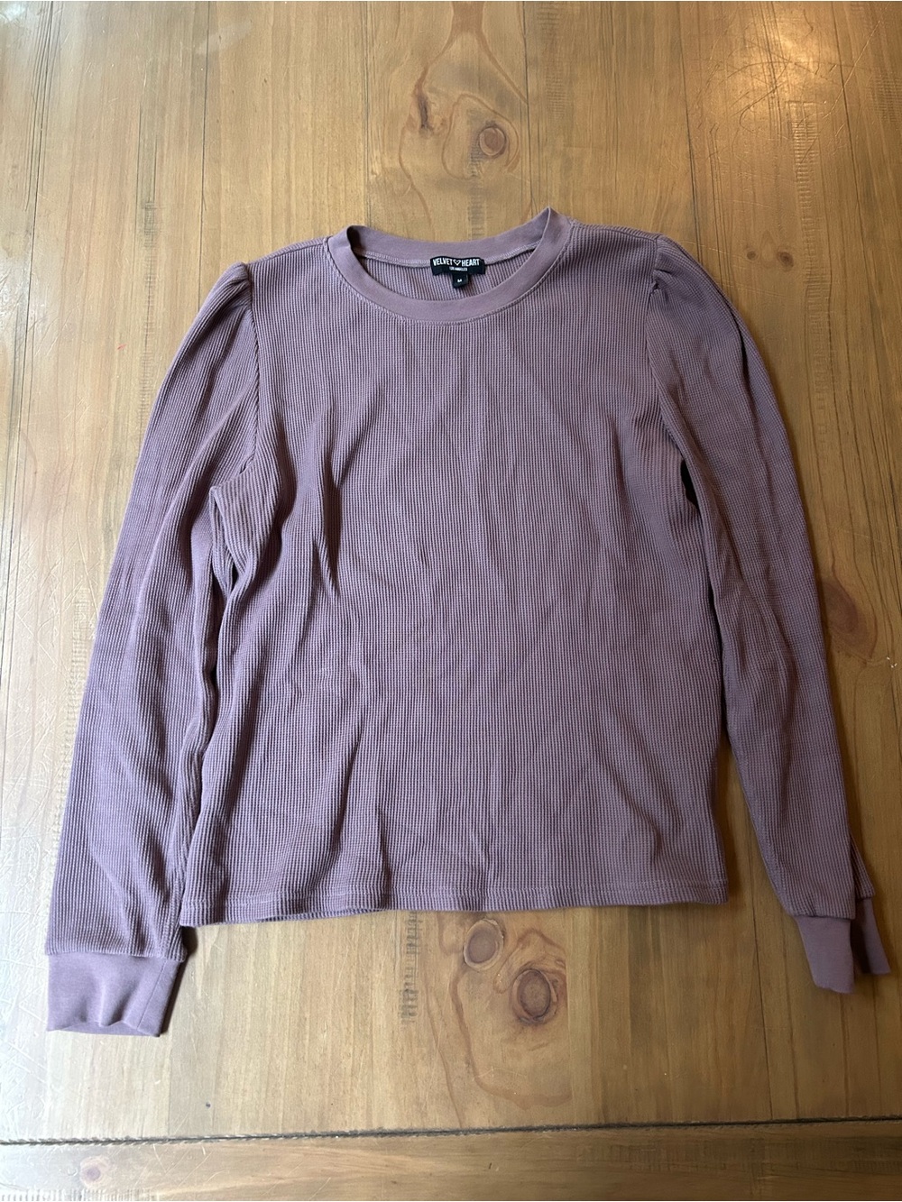 Velvet Heart Mauve Ribbed Long-Sleeve Crewneck Top
